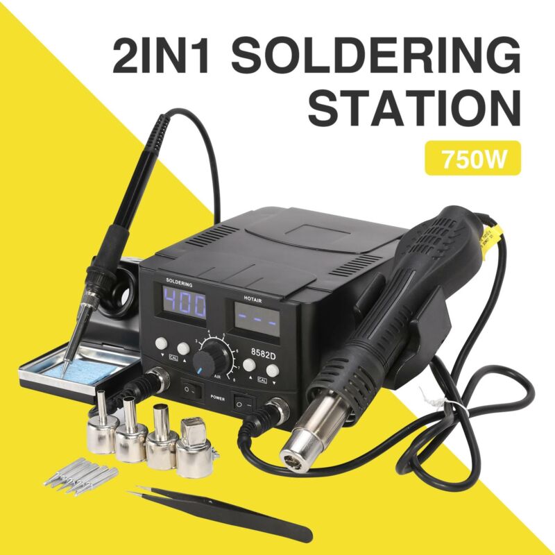 8582 2in1 Smd Soldering Rework Station Iron Hot Air Desoldering Repair 110v Smd