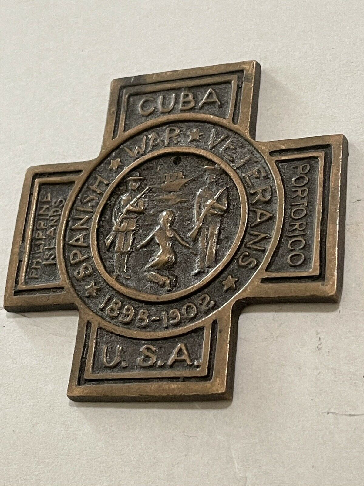 Spanish War Veterans Old Vintage Bronze Grave Marker Monument Plaque 1898-1902