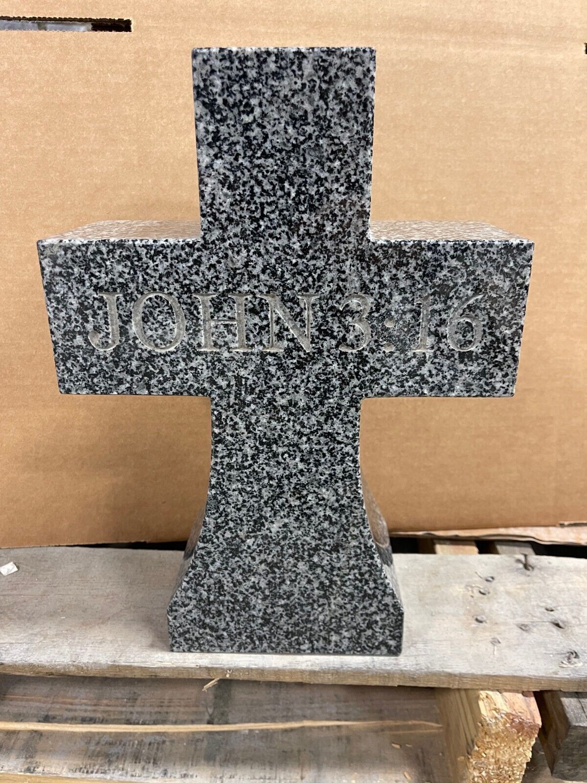 Charcoal Granite Memorial Cemetery Grave Marker Religious Cross John 3:16 C-11